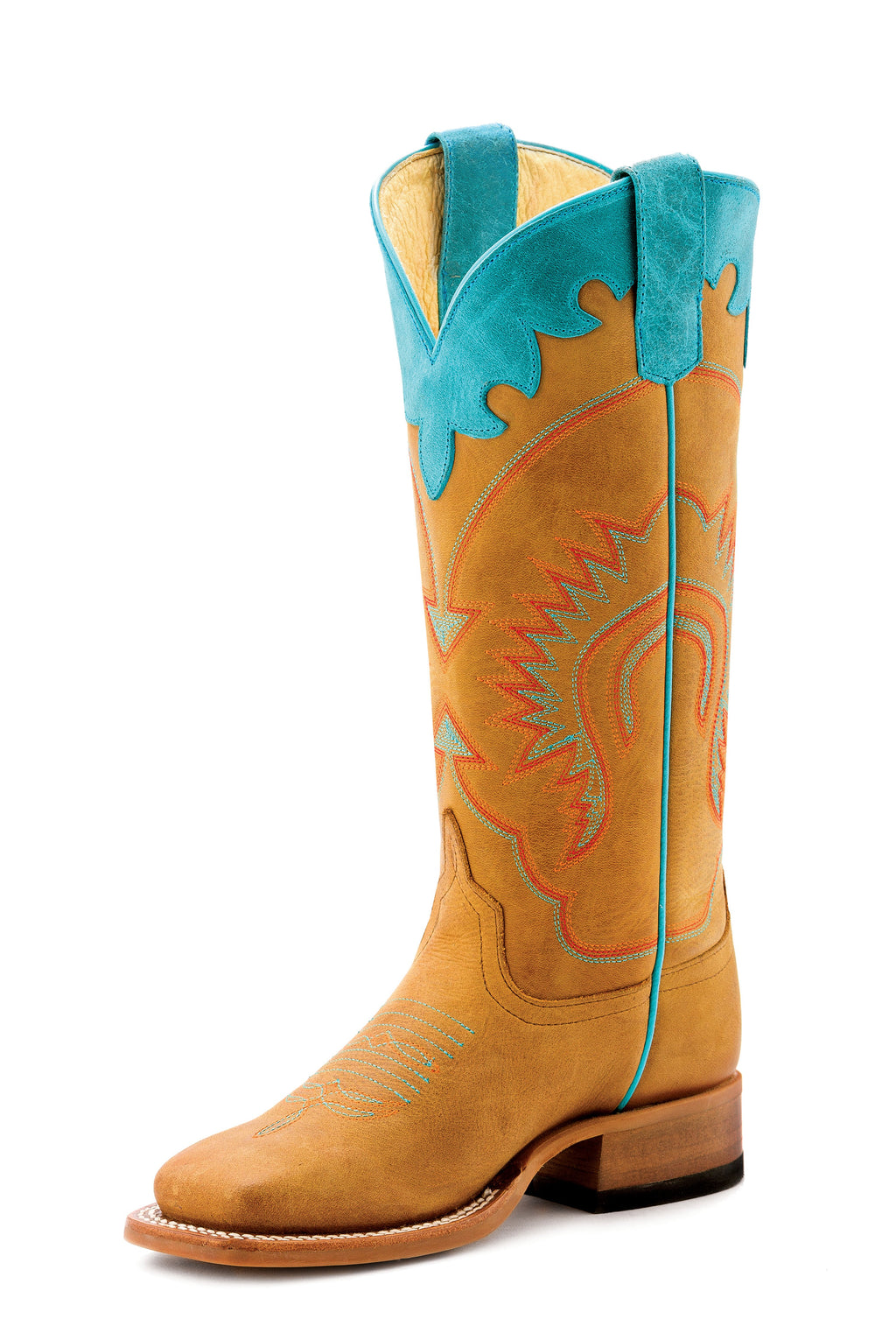 Anderson Bean Kids Boots - ABK7091 Myan Tan with Turquoise Accents and Trim