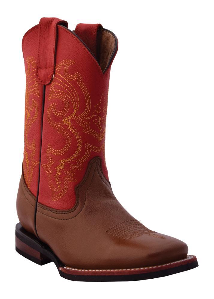 Ferrini Kid's Cowhide Brown/Red S-Toe