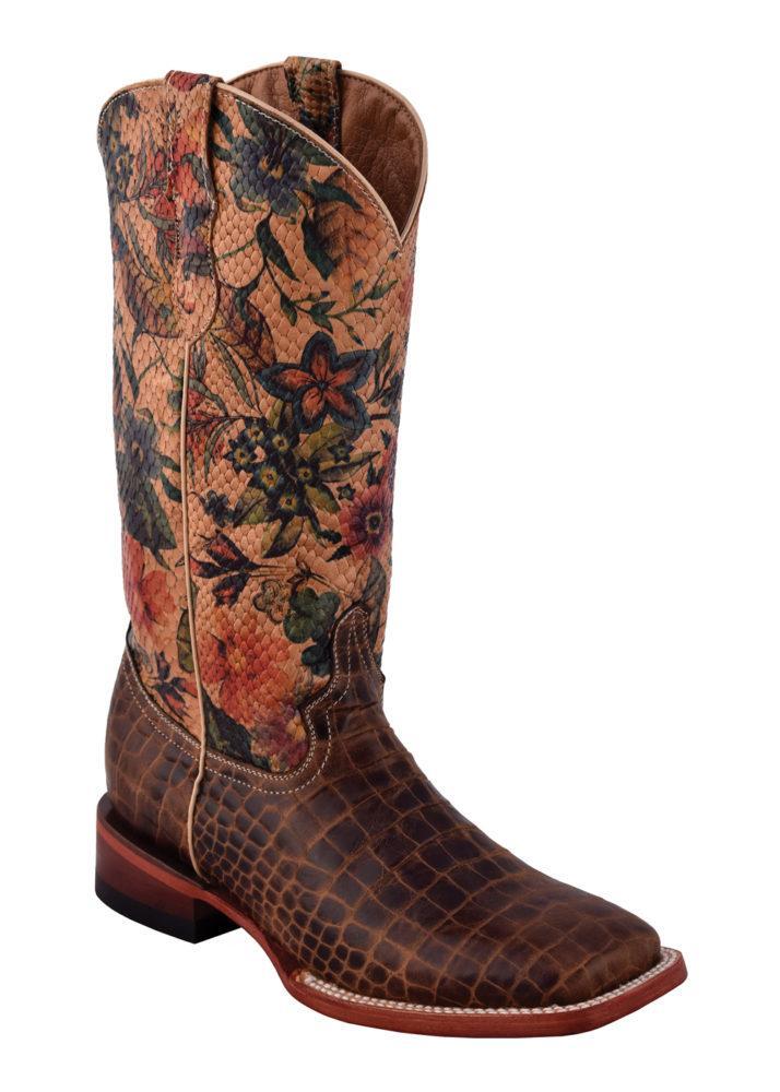 Ferrini Ladies Vintage Caiman Belly Print Brown S-Toe