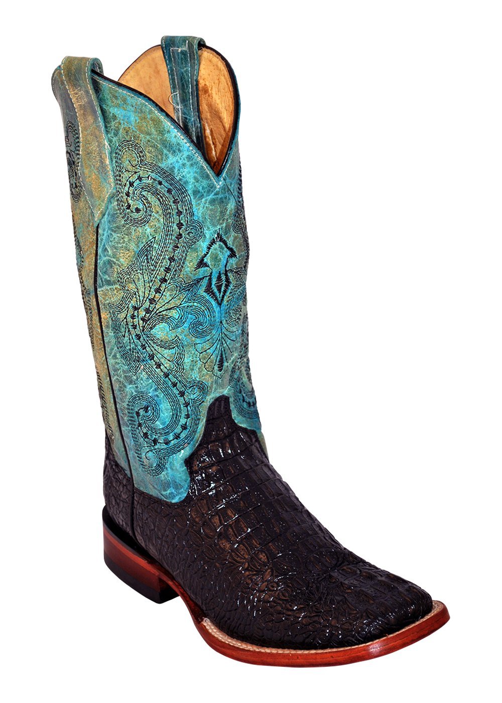 Ferrini Ladies Caiman Print Black/Turquoise S-Toe