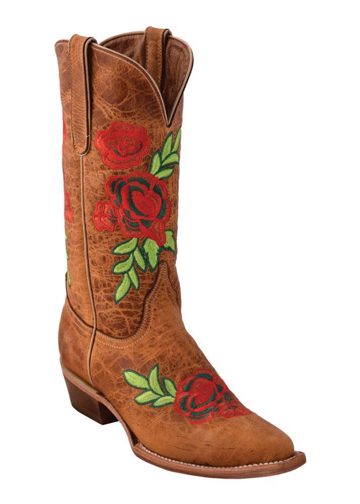 Ferrini Ladies La Flor Antique Saddle Tan V-Toe