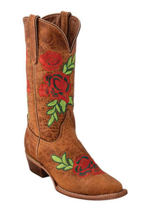 Ferrini Ladies La Flor Antique Saddle Tan V-Toe