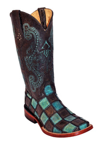 Ferrini Ladies Patchwork Black/Teal S-Toe