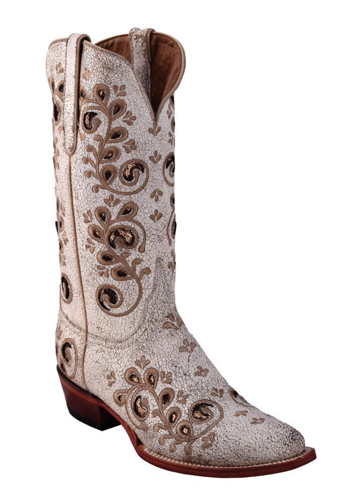 Ferrini Ladies Rockin' Cowgirl Distressed White V-Toe