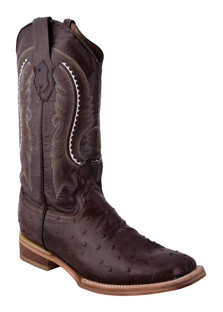 Ferrini Men's Full Quill Ostrich Print Chocolate S-Toe