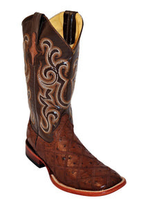 Ferrini Men's Ostrich Patchwork Kangaroo/Chocolate S-Toe
