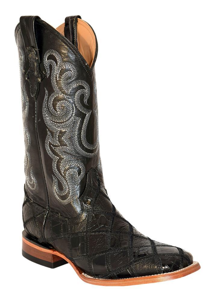 Ferrini Men's Patchwork Gator/Ostrich Black S-Toe