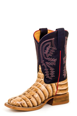 Anderson Bean Youth Boots - HPY7080 Tobacco Caiman Belly Sagamore Lava Leather Print with Navy Top