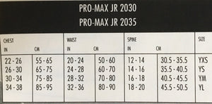 2035 Youth Vest Sizing Chart