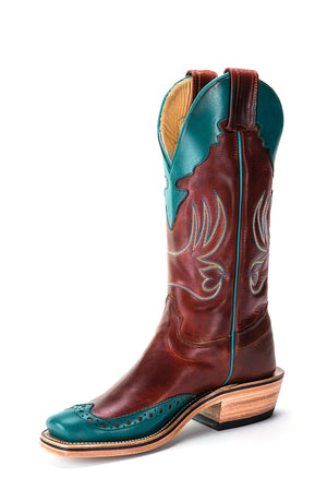 Olathe Adult Boots -LB1 Vamp Burnt Brick with Turquoise Accents