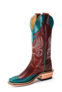 Olathe Adult Boots -LB1 Vamp Burnt Brick with Turquoise Accents