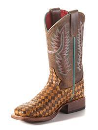 Tan and Brown Checkered Vamp with Brown Leather with Teal Stitching MK9079