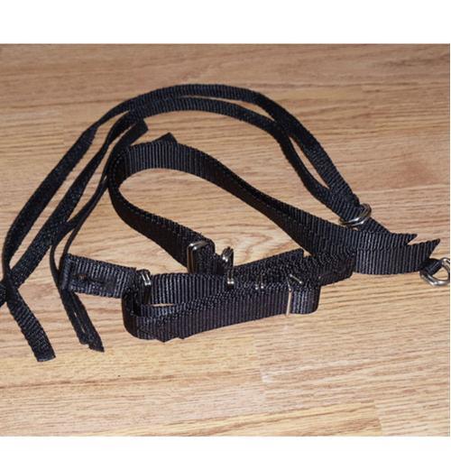 black nylon spur, tie down, boot, and heel straps