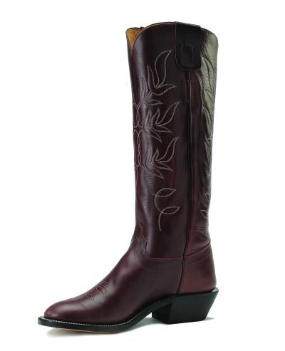 Olathe Adult Boots - PB4 Vamp Chocolate Horse with 17" Top and Leaf Stitch