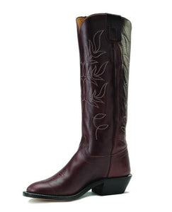 Olathe Adult Boots - PB4 Vamp Chocolate Horse with 17" Top and Leaf Stitch